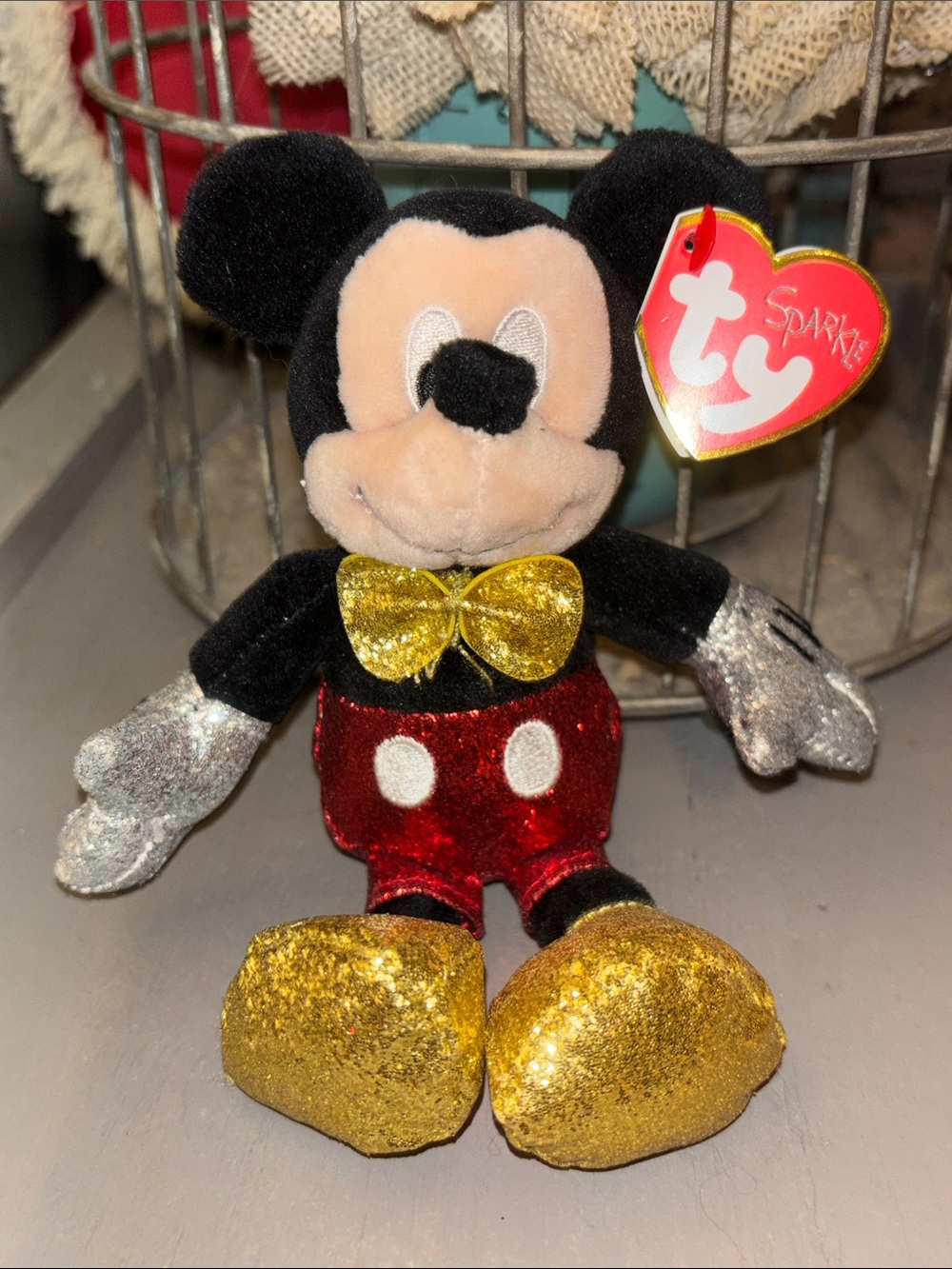 TY Beanie Baby Disney MICKEY MOUSE (6 Inch) Super Sparkle Red  Plush Toy NWT